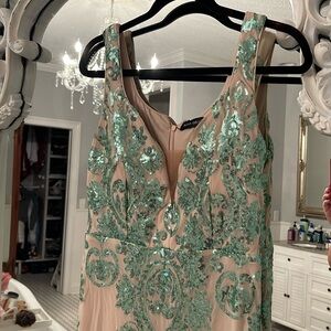 Evening gown- cream and green